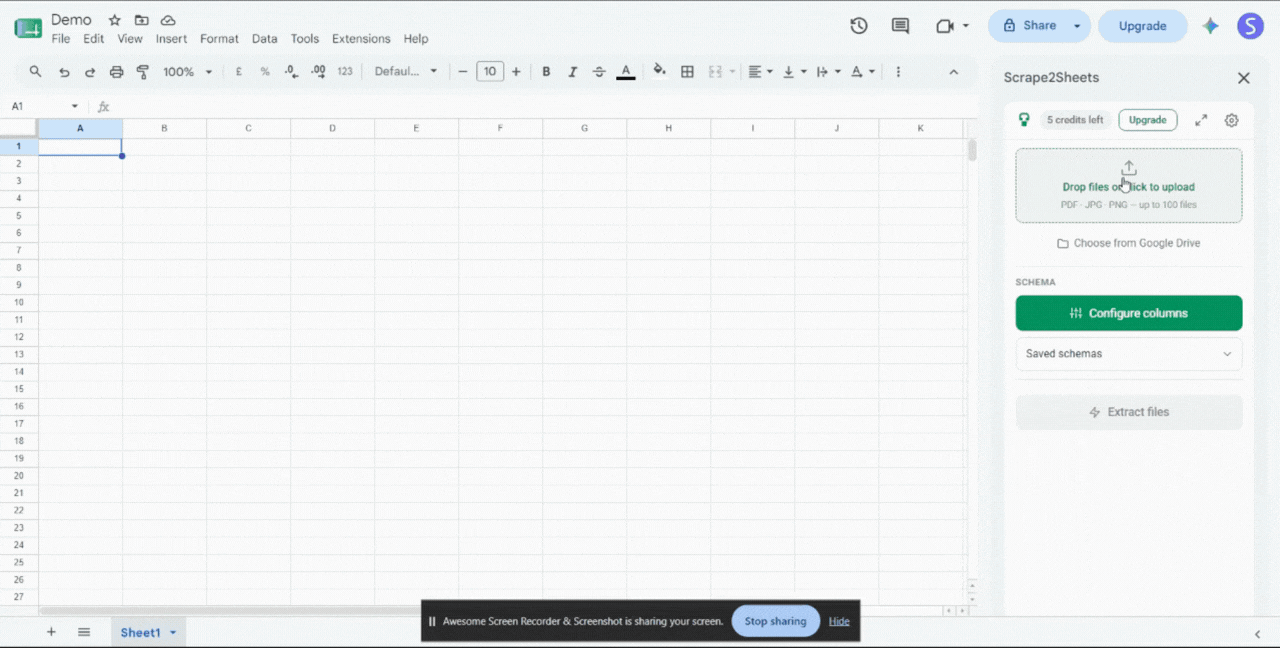 Scrape2Sheets extracting document data into Google Sheets